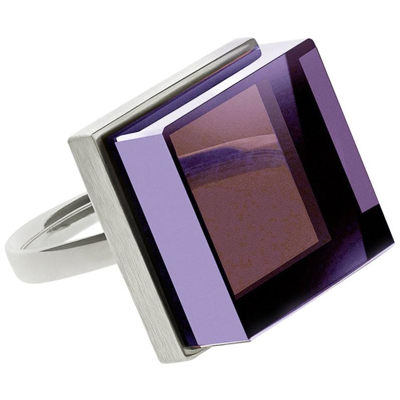 Sterling Silver Art Deco Style Men's Ring with Amethyst For Sale