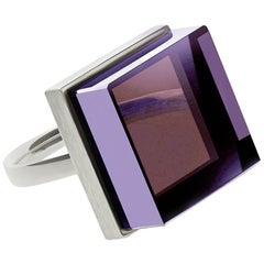 Sterling Silver Art Deco Style Men's Ring with Amethyst