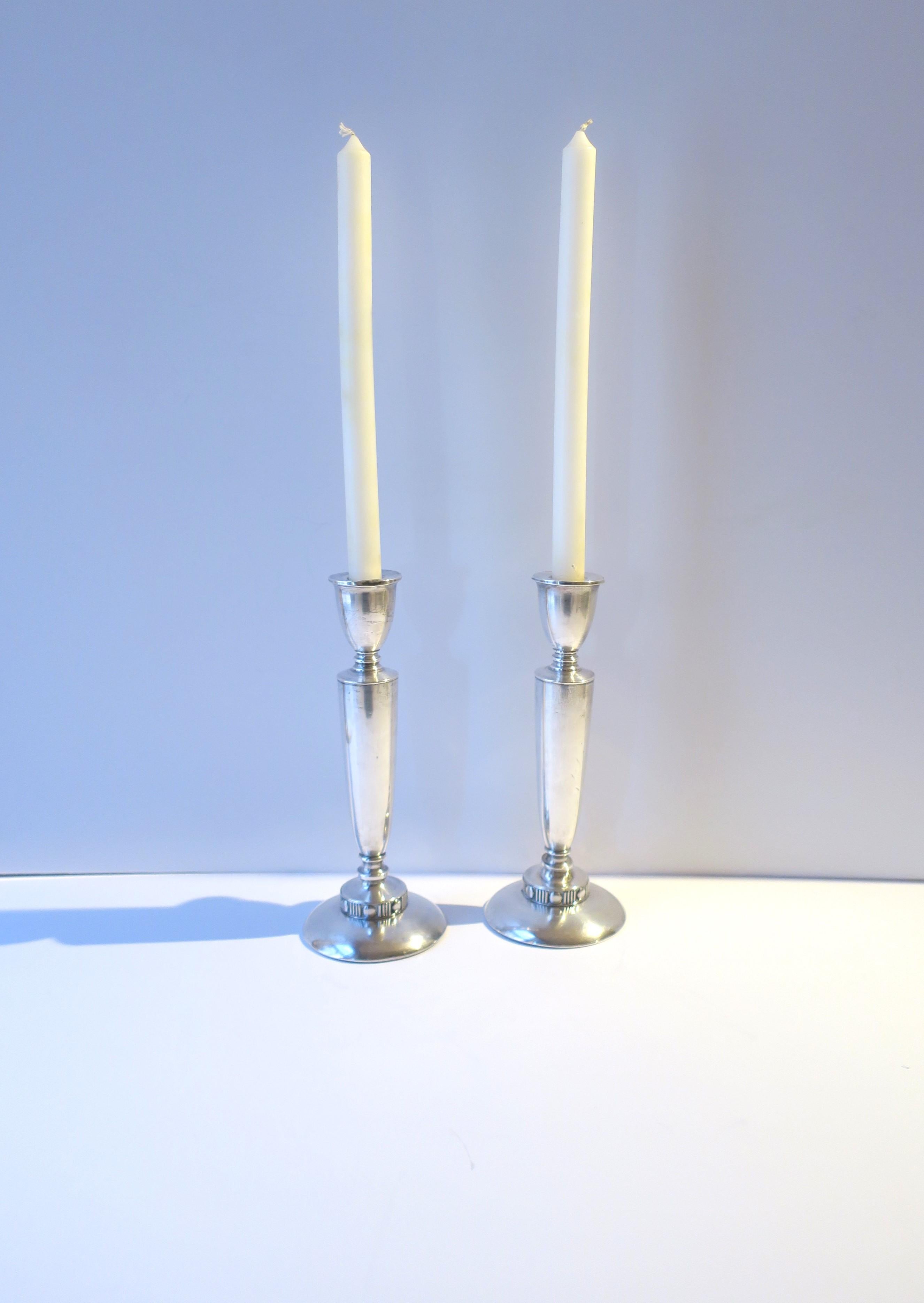 Sterling Silver Art Deco Period Candlesticks Holders, Pair In Good Condition For Sale In New York, NY