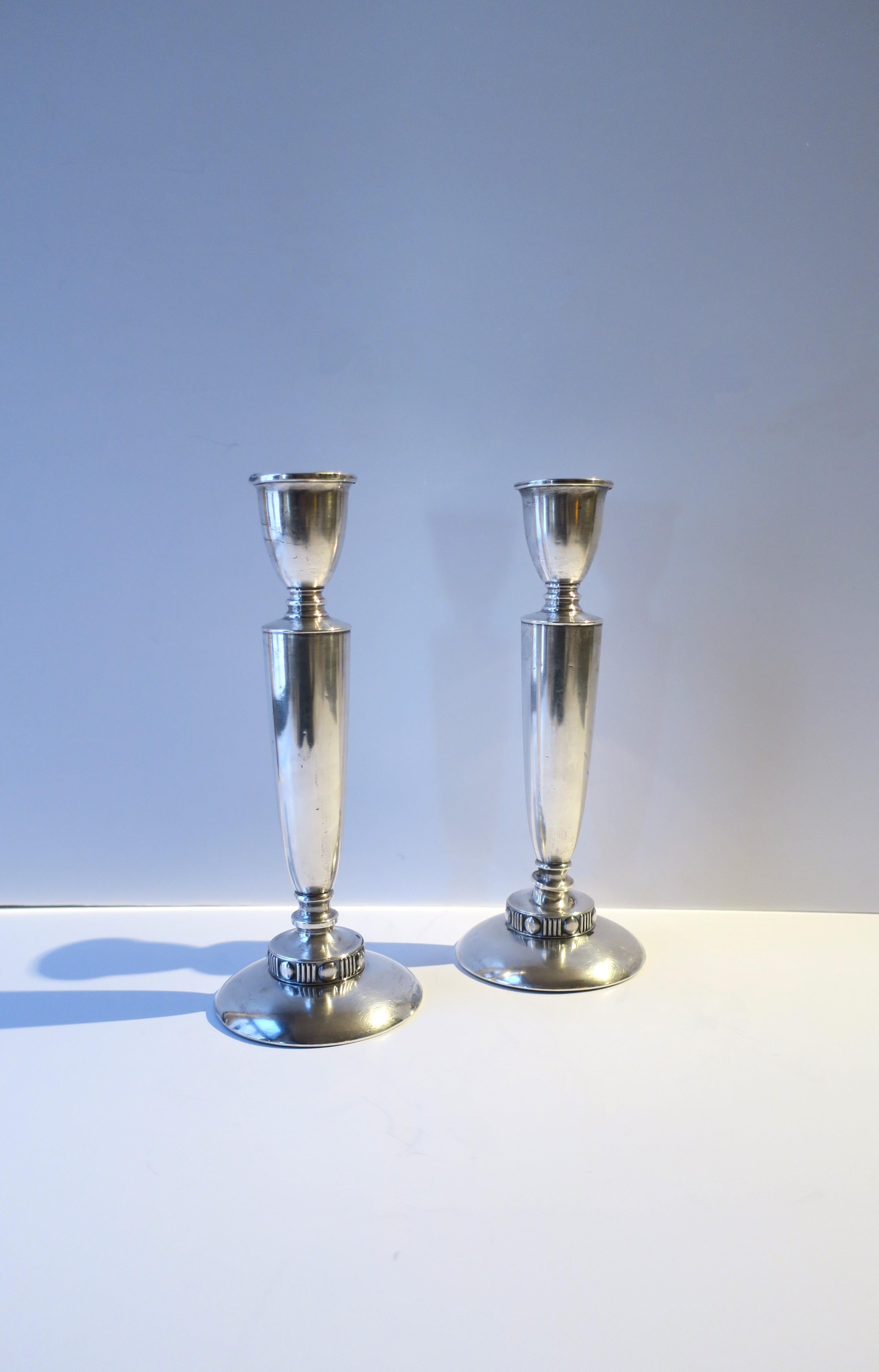 20th Century Sterling Silver Art Deco Period Candlesticks Holders, Pair For Sale