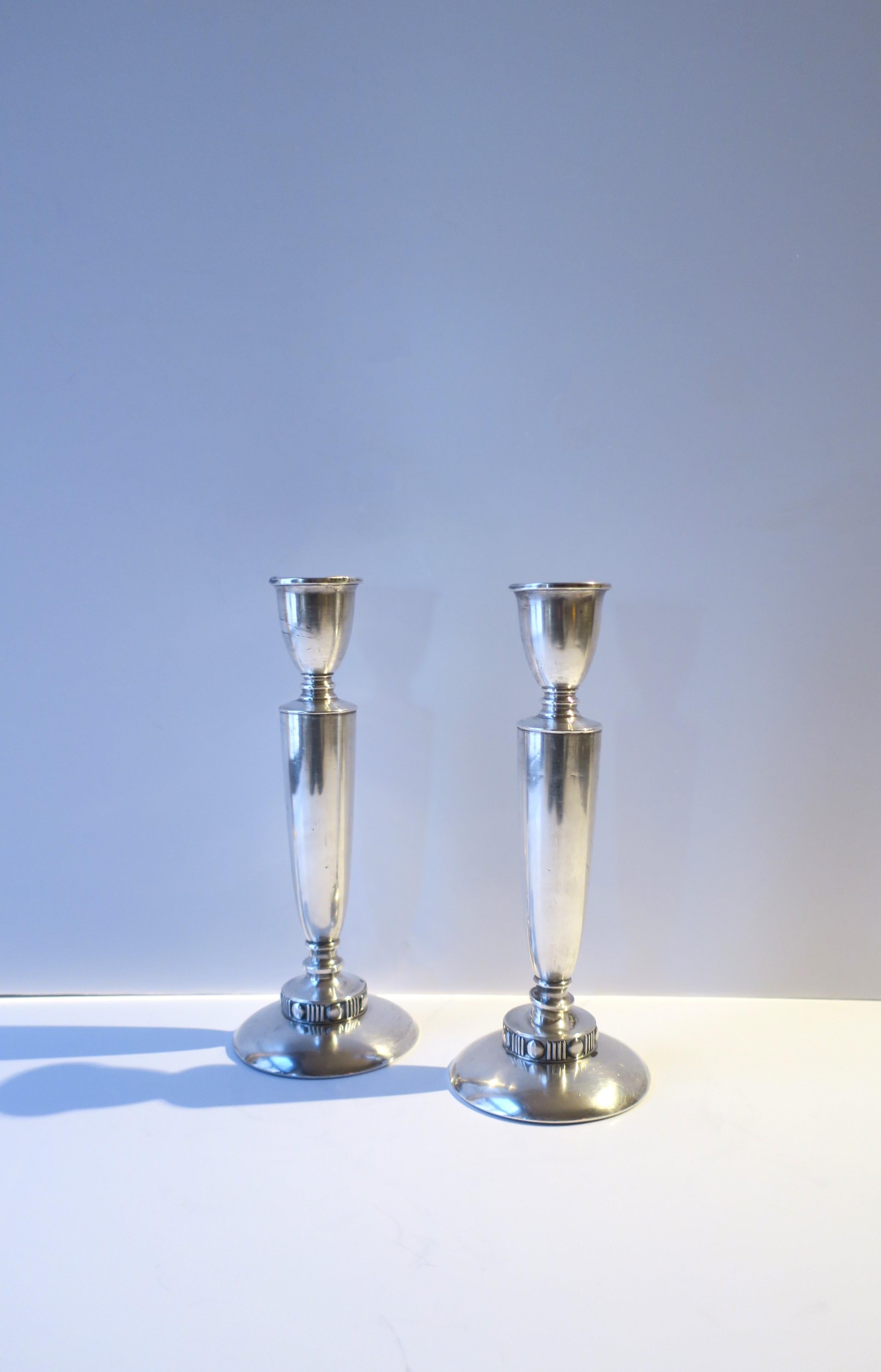 Sterling Silver Art Deco Period Candlesticks Holders, Pair For Sale 1