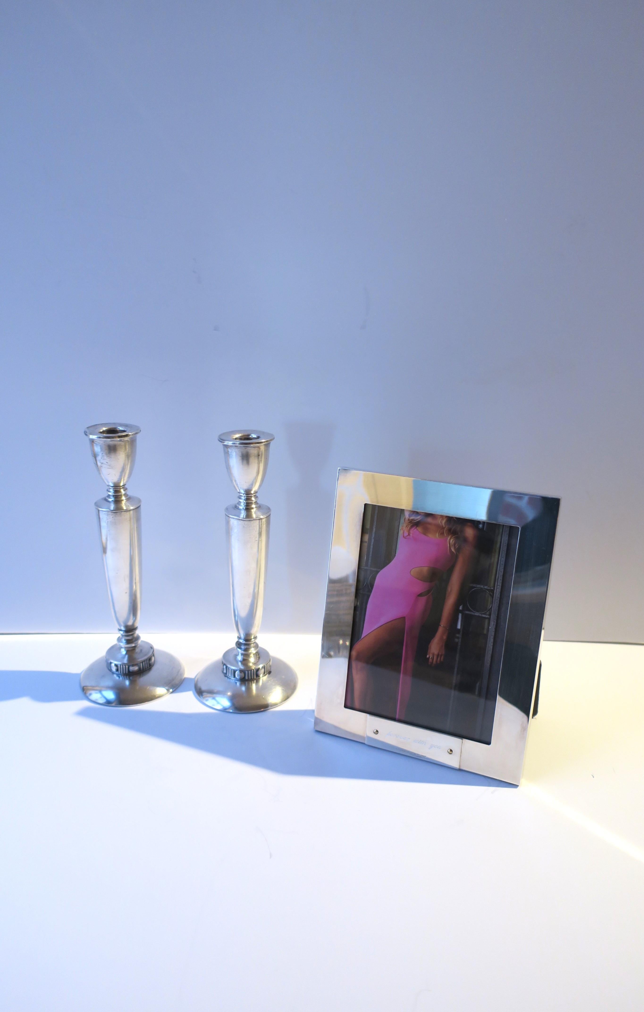 Sterling Silver Art Deco Period Candlesticks Holders, Pair For Sale 2