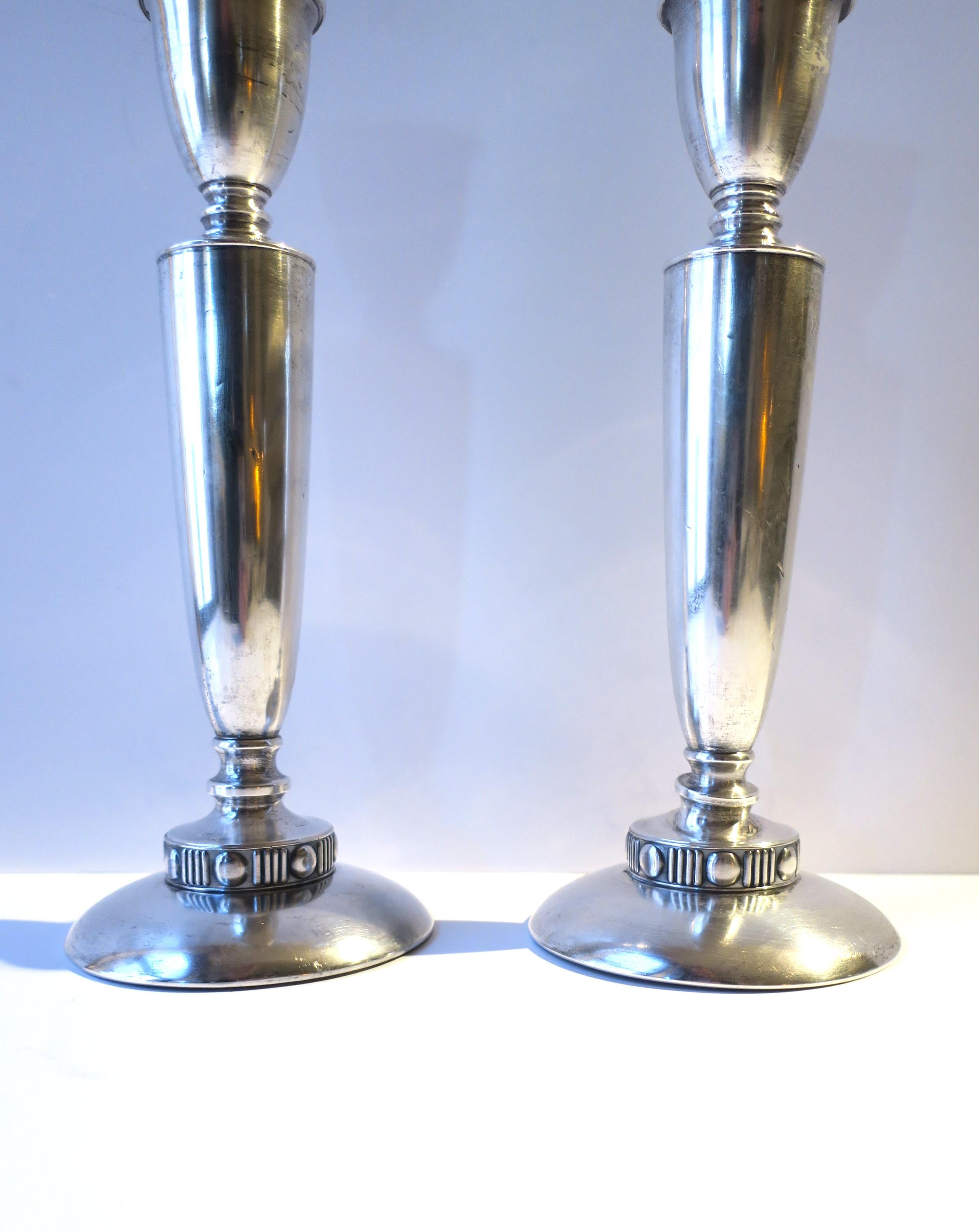 Sterling Silver Art Deco Period Candlesticks Holders, Pair For Sale 3