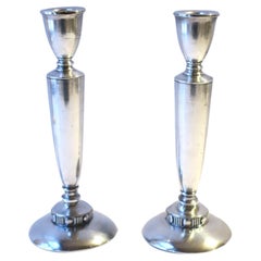 Sterling Silver Art Deco Period Candlesticks Holders, Pair