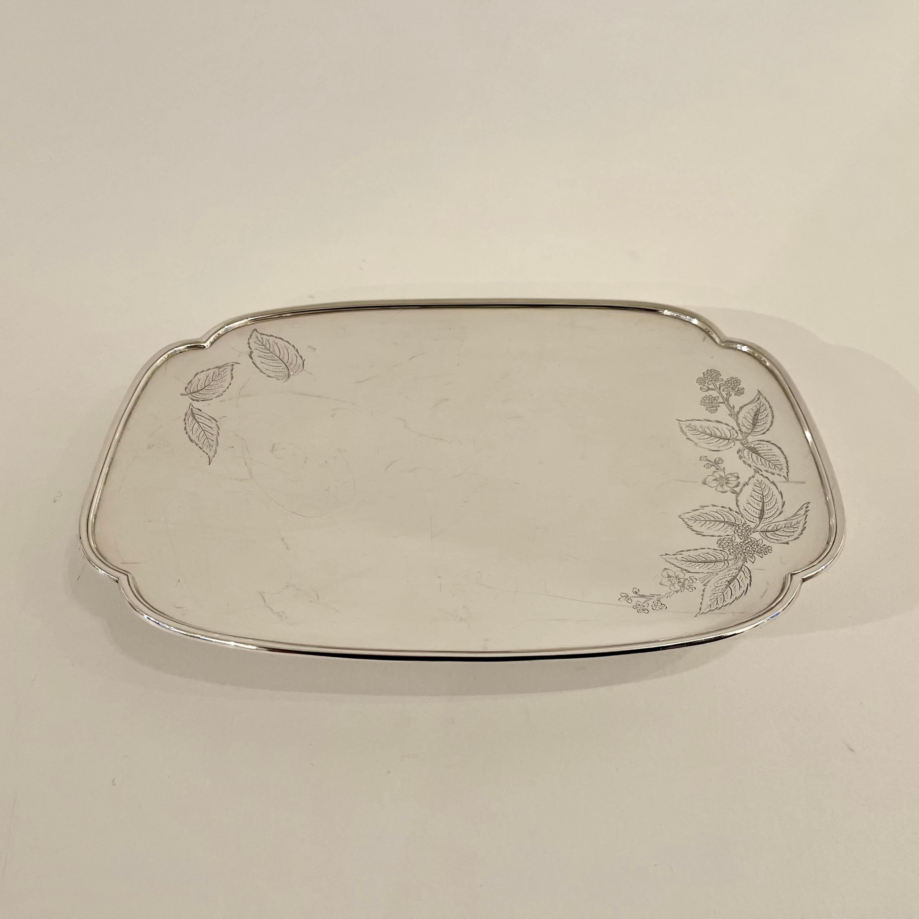 Mid-20th Century Sterling Silver Art Deco Platter with Bramble Motif, Mappin & Webb, 1938 For Sale