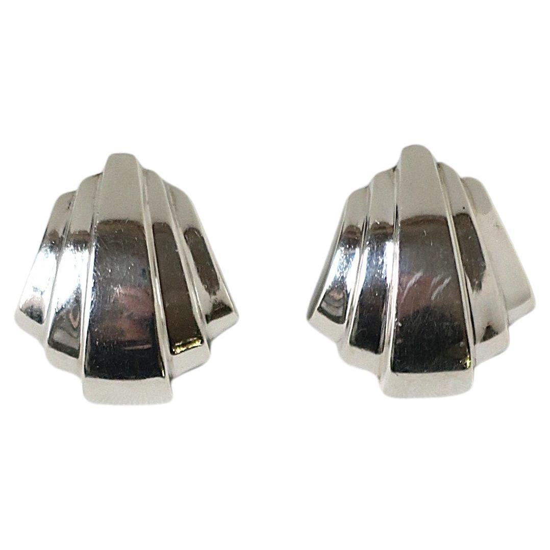 Sterling Silver Art Deco Style Earrings, Pierced, 1980s 1990s
