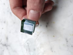 Sterling Silver Art Deco Style Ink Ring with Blue Quartz by Artist