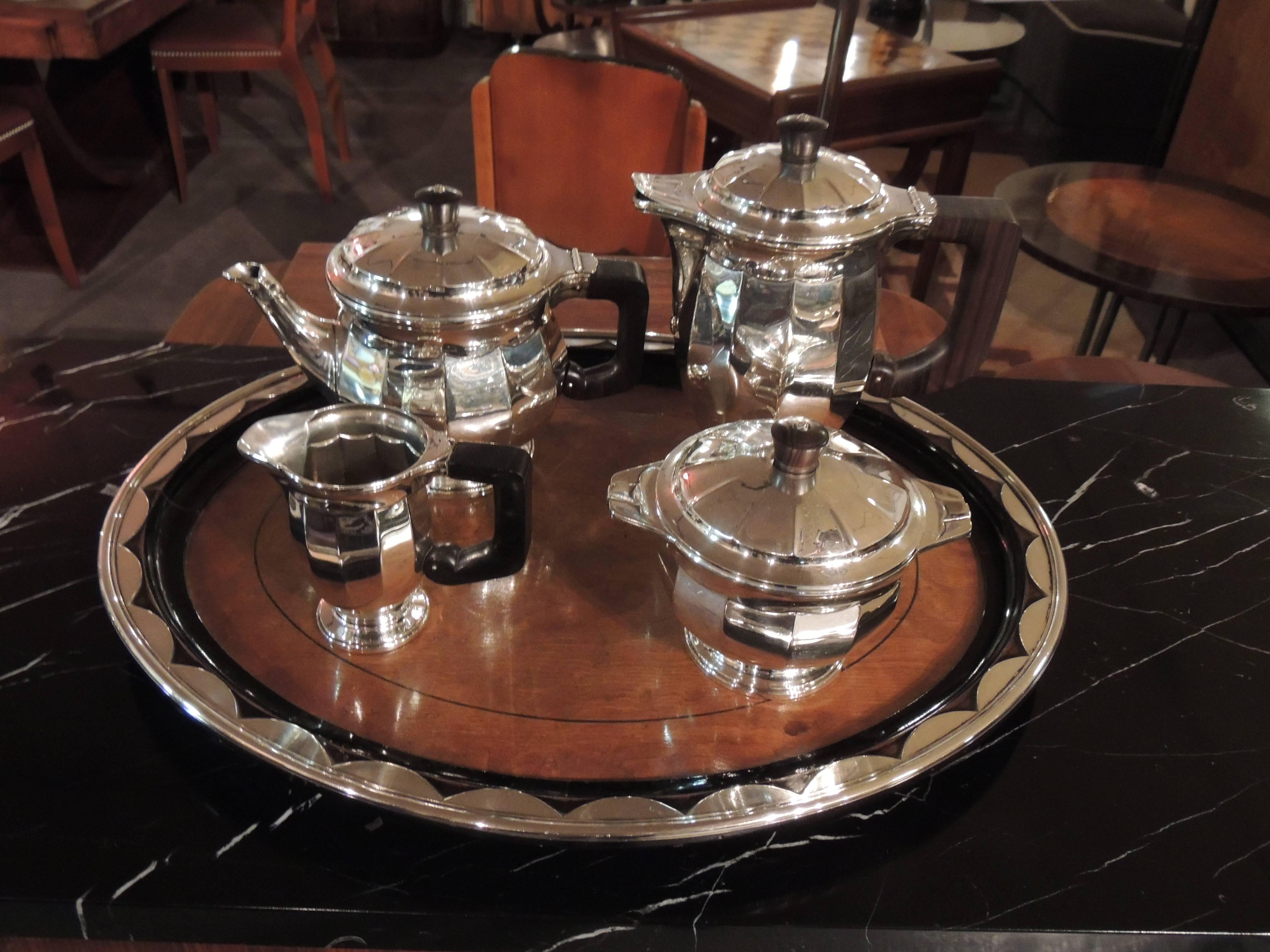 Sterling Silver Art Deco Tea Coffee Service by Delheid Freres In Excellent Condition In Oakland, CA
