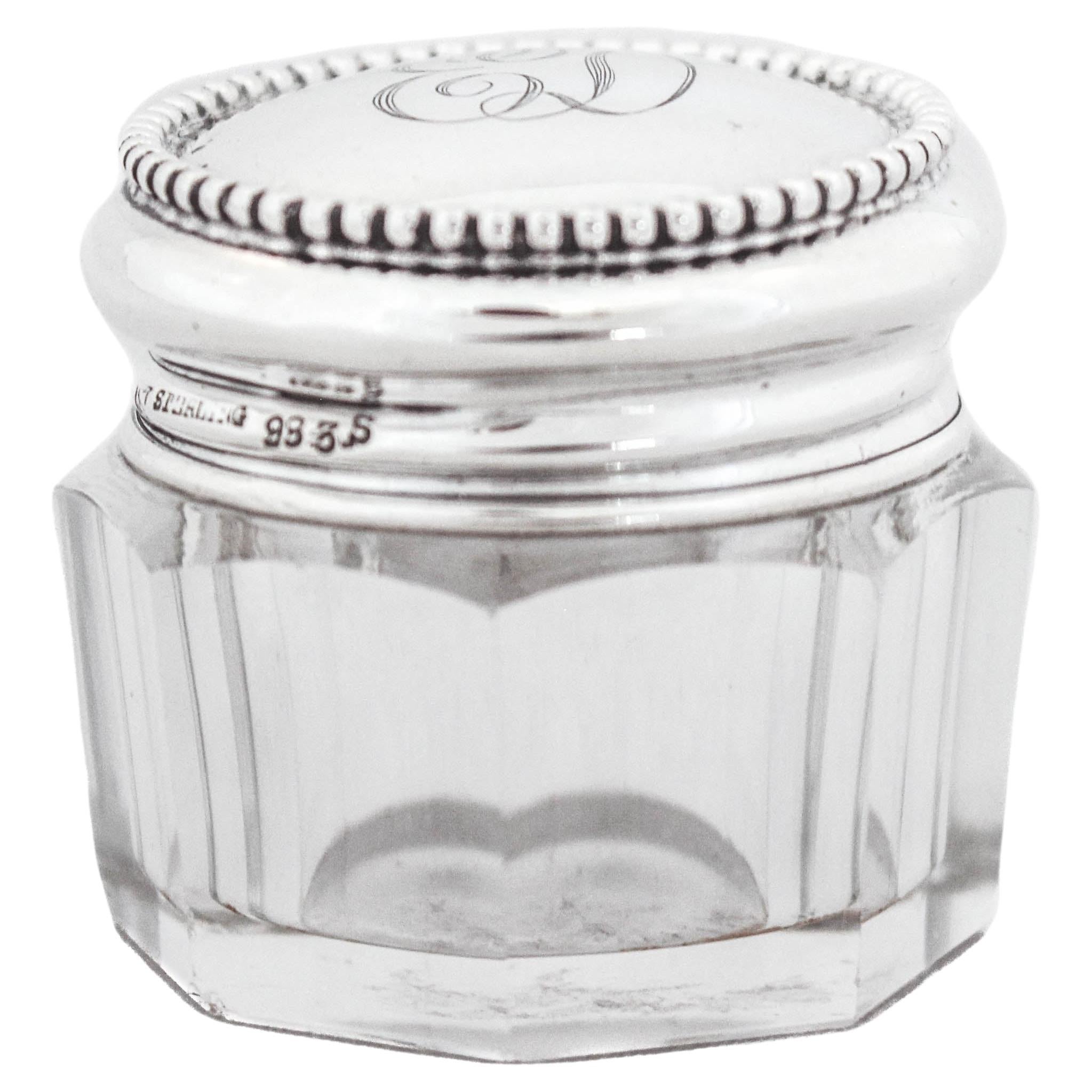 Sterling Silver Art Deco Vanity Jar For Sale