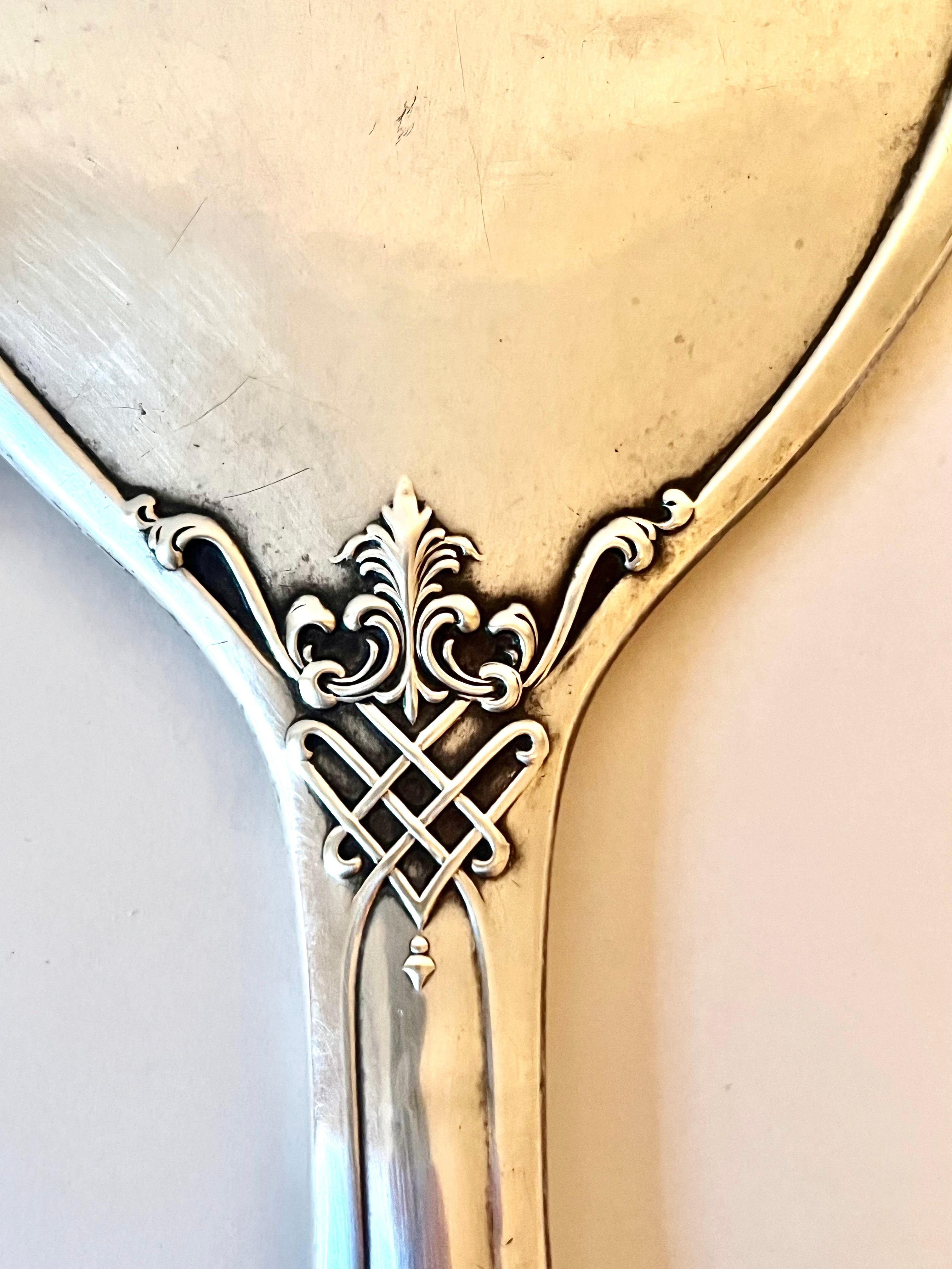 Sterling Silver Art Nouveau  Beveled Hand Mirror  1