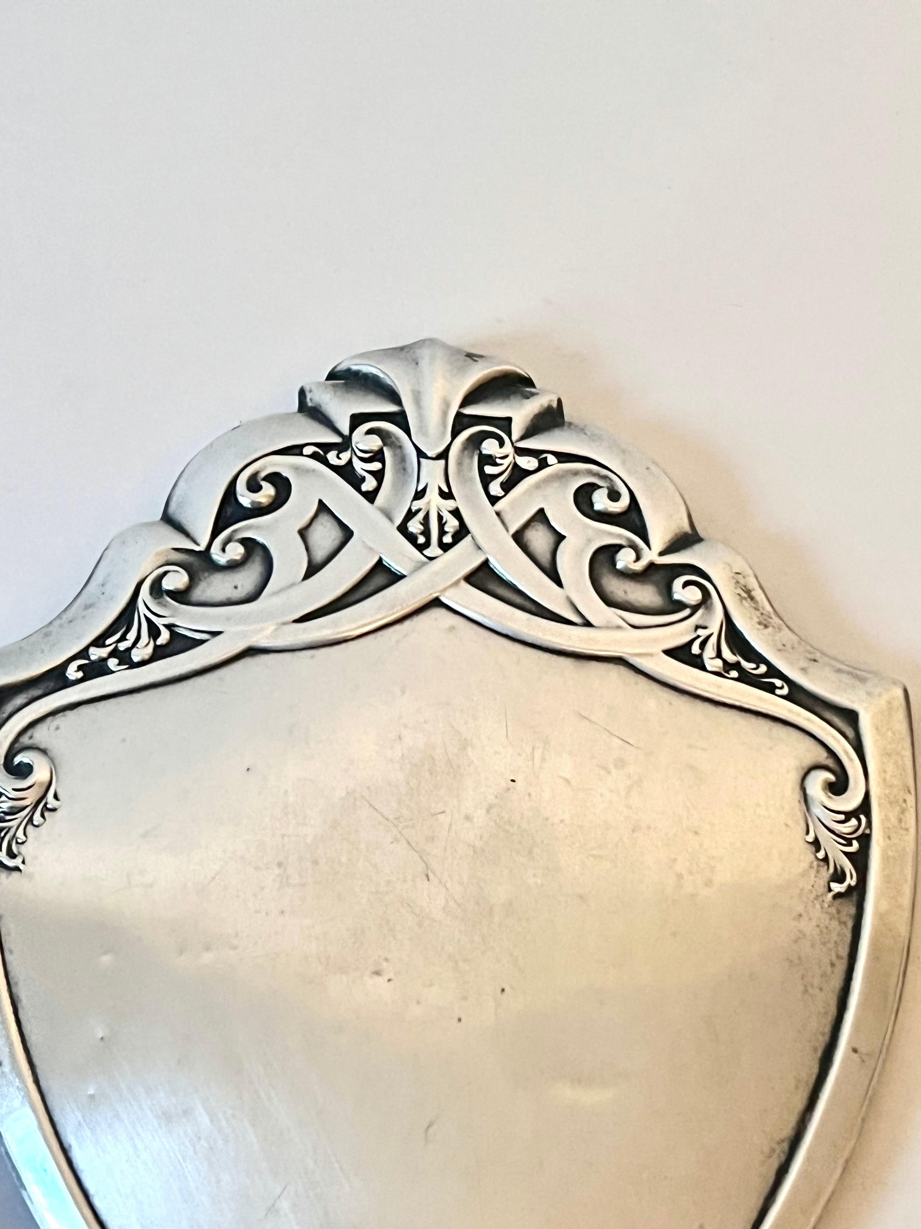 Sterling Silver Art Nouveau  Beveled Hand Mirror  2