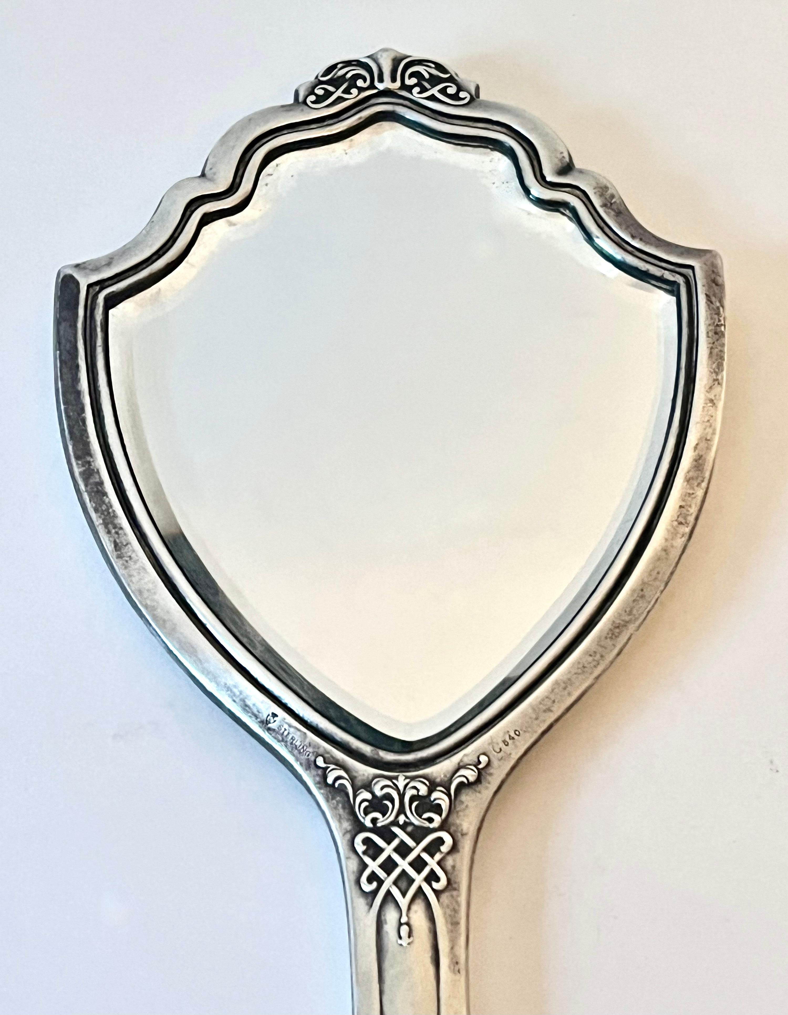 Sterling Silver Art Nouveau  Beveled Hand Mirror  3