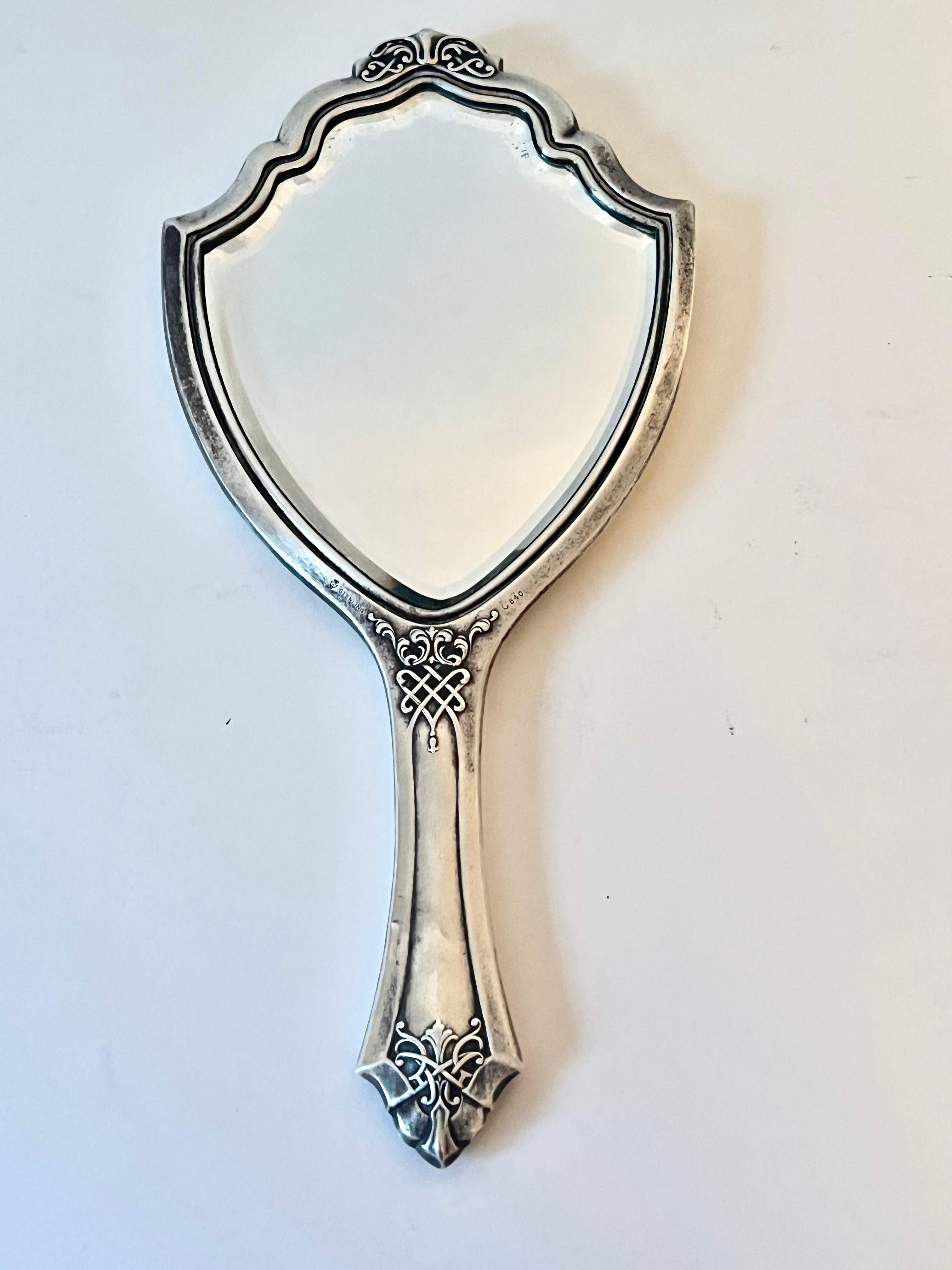 Sterling Silver Art Nouveau  Beveled Hand Mirror  4