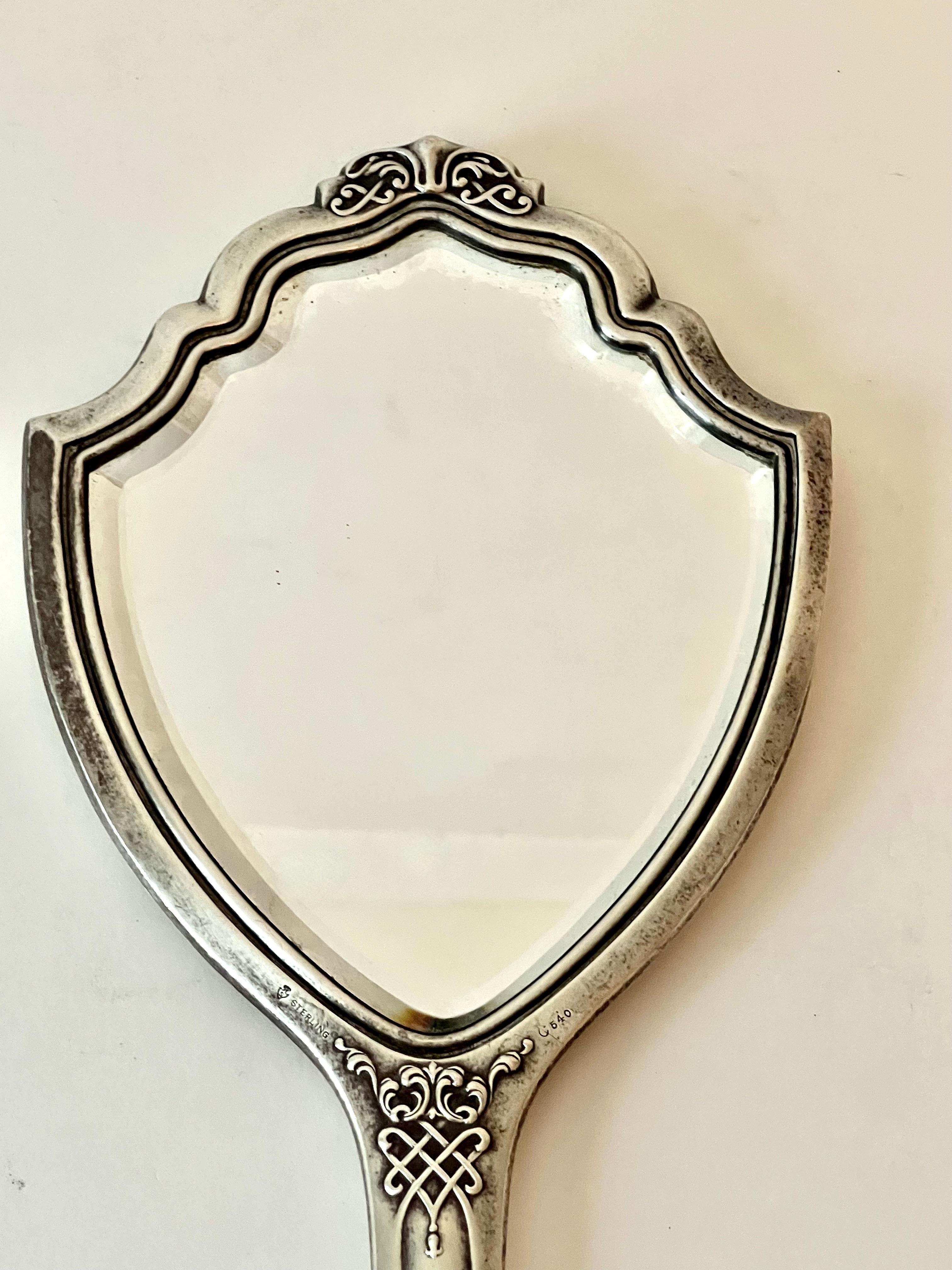 French Sterling Silver Art Nouveau  Beveled Hand Mirror 