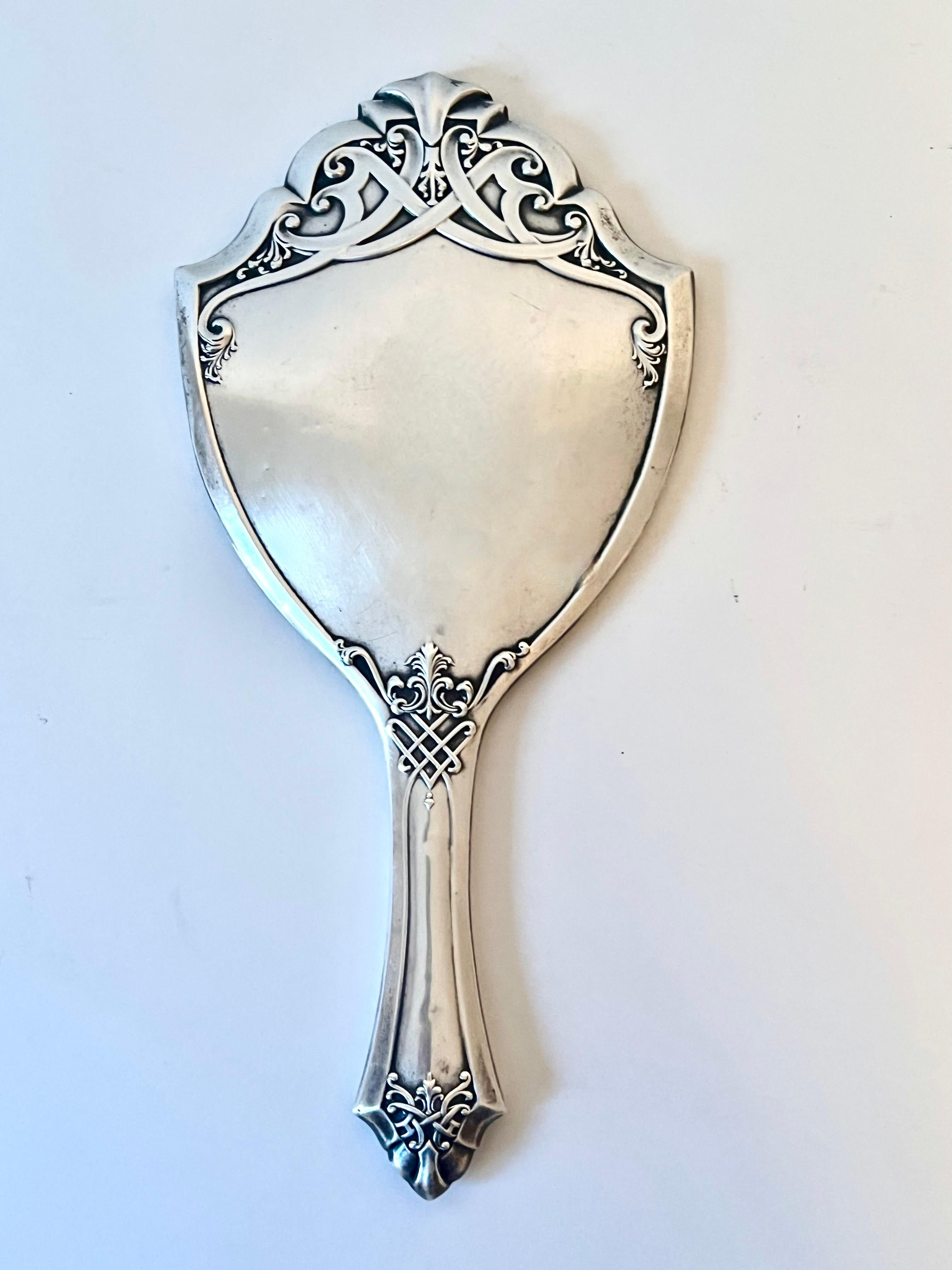 Sterling Silver Art Nouveau  Beveled Hand Mirror  In Good Condition In Los Angeles, CA