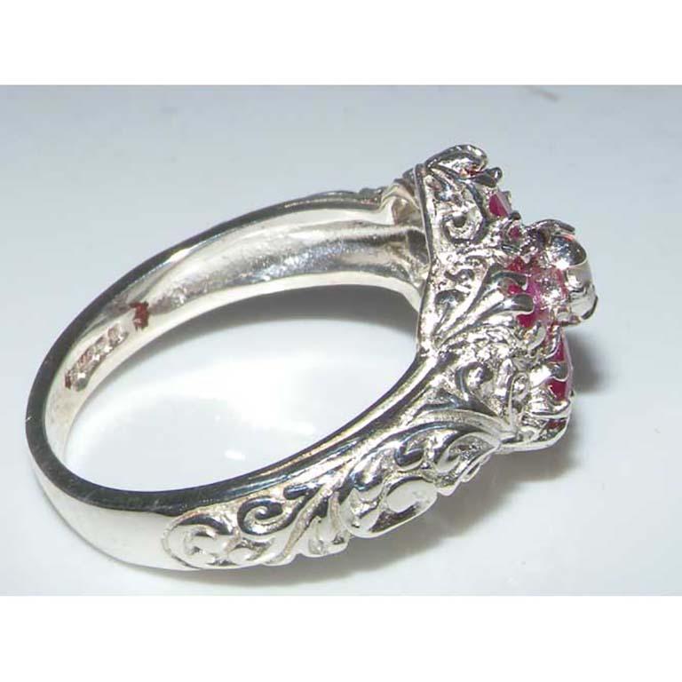 For Sale:  Sterling Silver Art Nouveau Cluster Floral Opal & Ruby Ring, Customizable 4