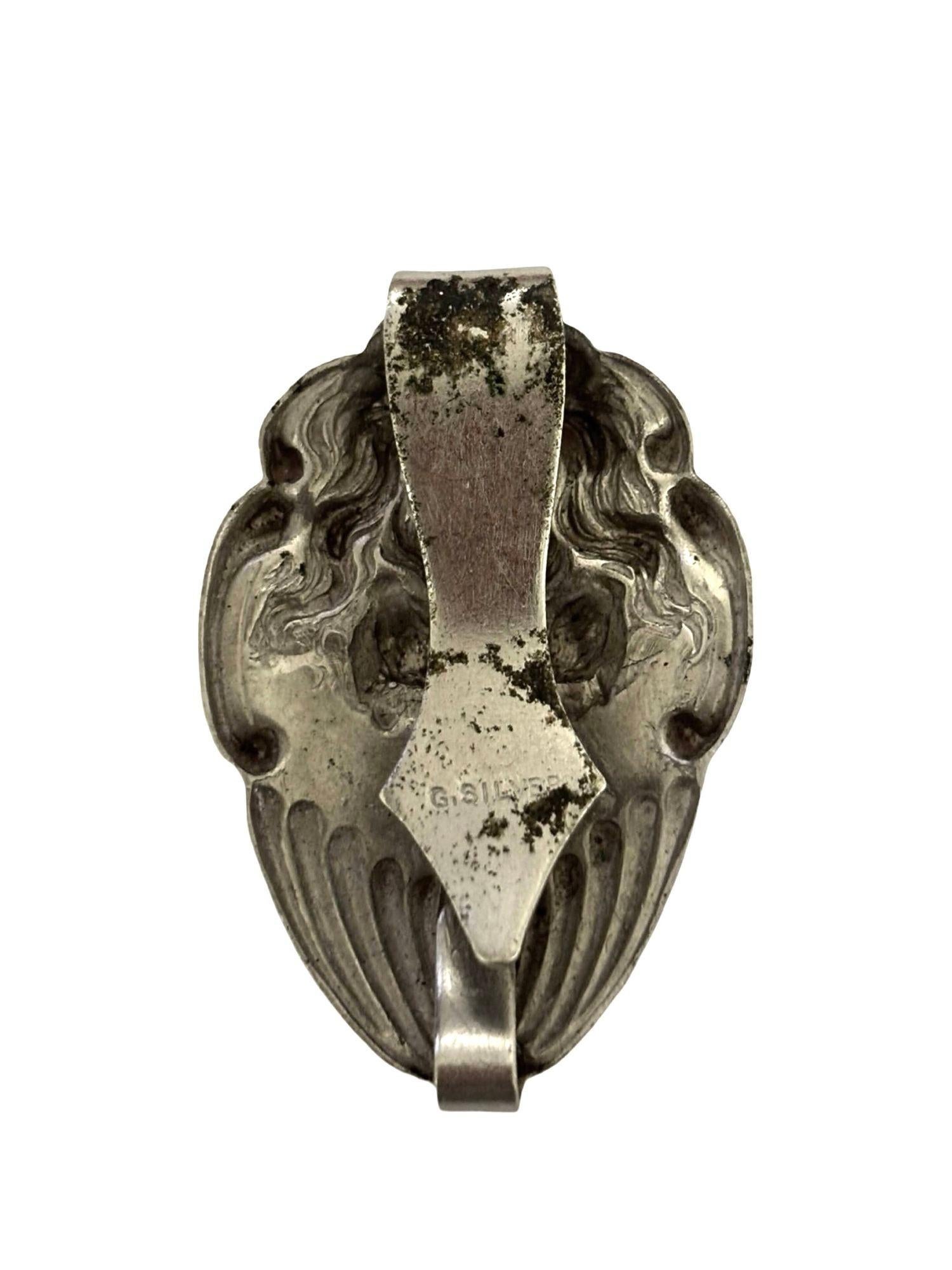 Sterling Silver Art Nouveau Female Portrait Chatelaine Belt Clip For Sale 1