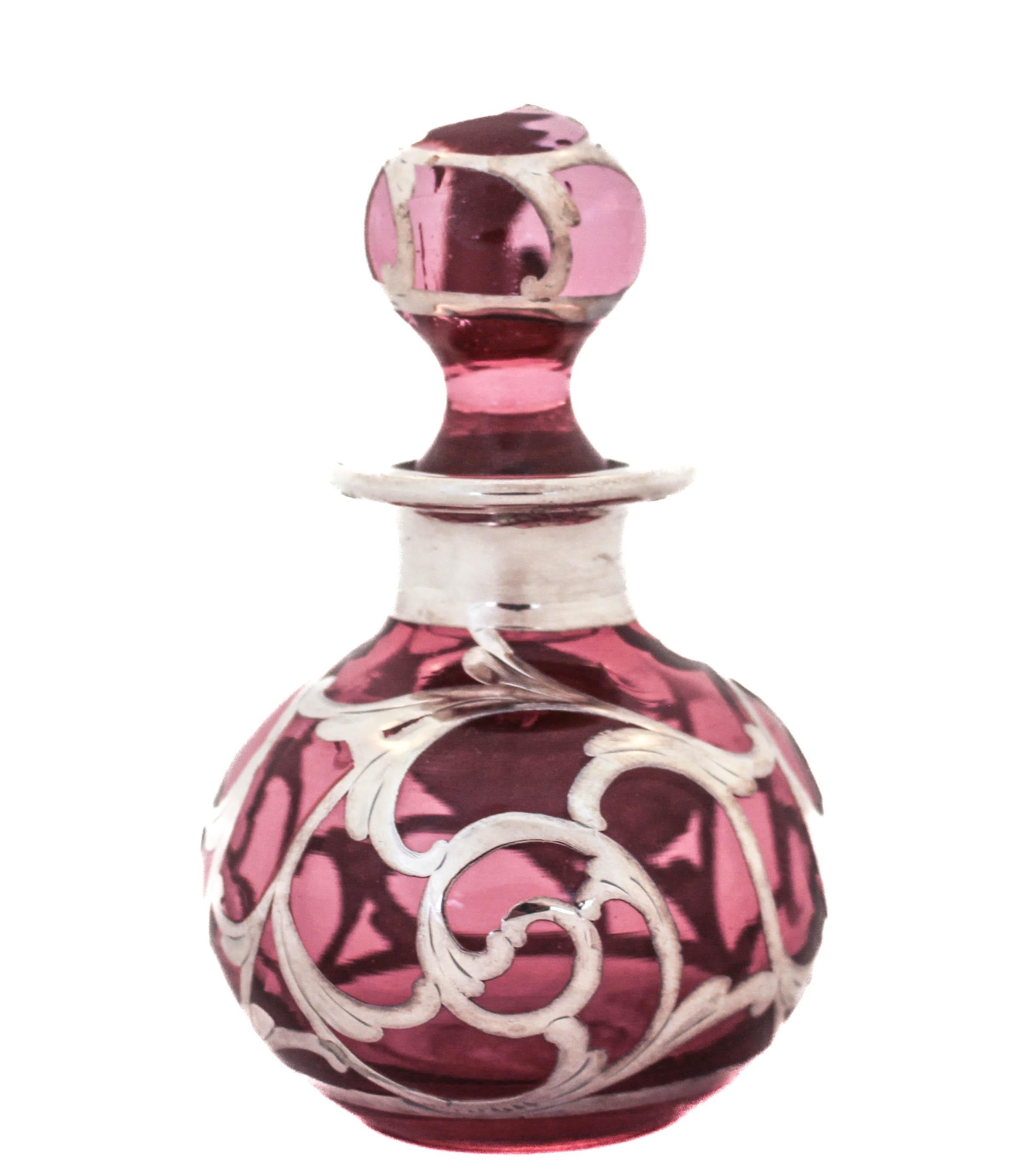 American Sterling Silver Art Nouveau Perfume Bottle For Sale