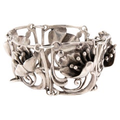 Sterling Silver Art Nouveau Poppy Floral Bracelet