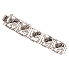 Sterling Silver Art Nouveau Poppy Floral Bracelet