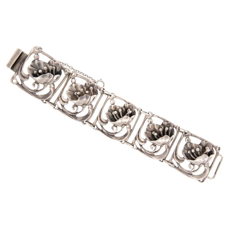 Excellent Lang Sterling Silver Vintage Art Nouveau Link  Vintage Silver Link Art Nouveau Bracelet display picture 1