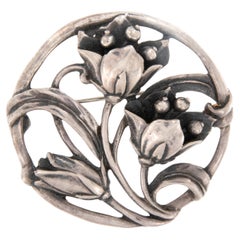 Sterling Silver Art Nouveau Poppy Floral Brooch Pin