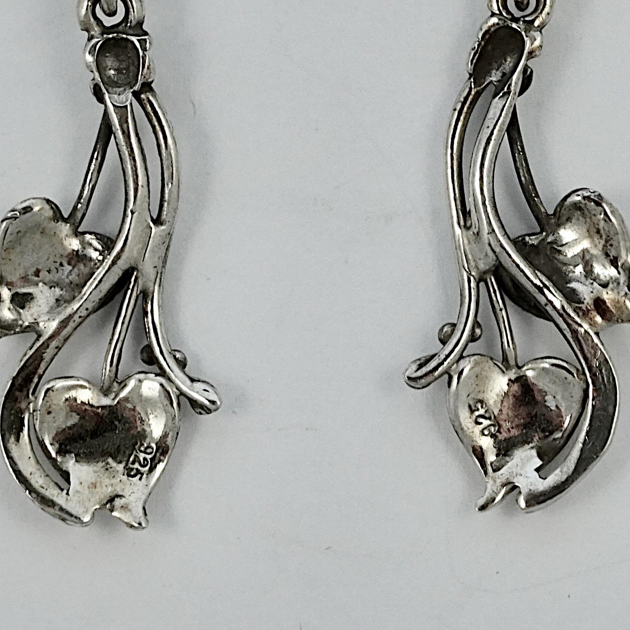 Sterling Silver Art Nouveau Style Collar Necklace and Earrings Set circa 1990s For Sale 10