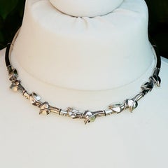 Sterling Silver Art Nouveau Style Collar Necklace and Earrings Set circa 1990s