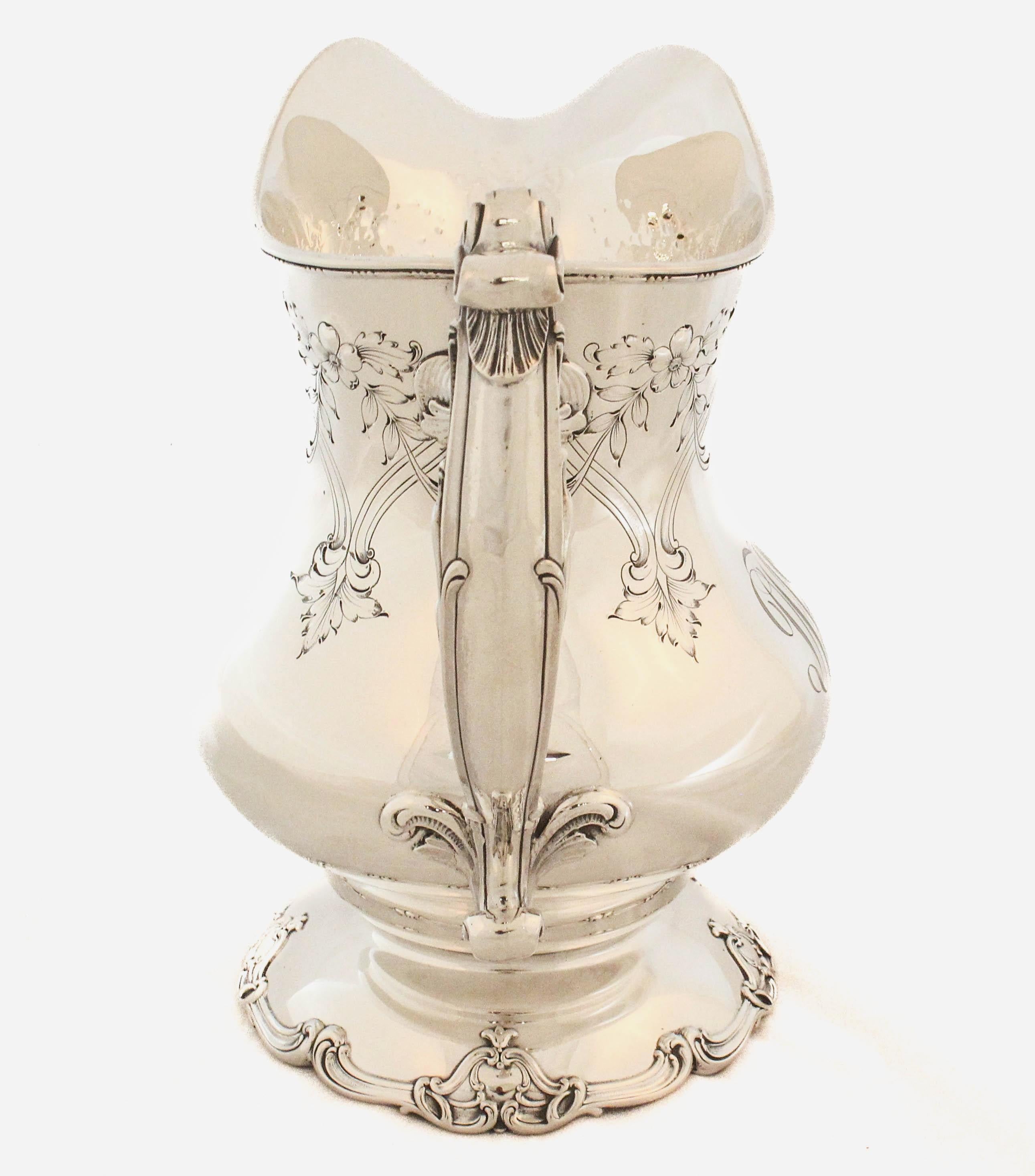 Sterling Silver Art Nouveau Water Pitcher For Sale 1
