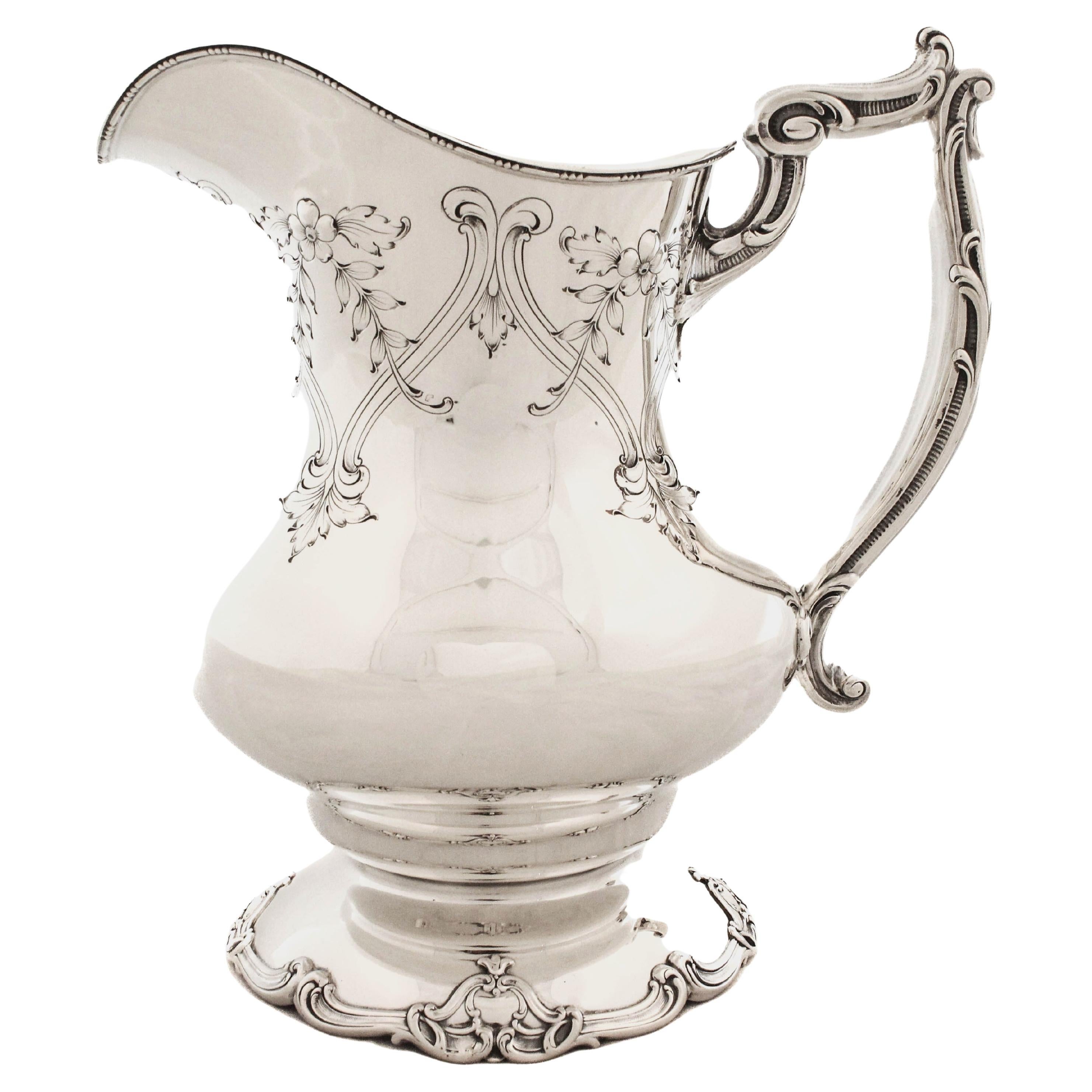 Sterling Silver Art Nouveau Water Pitcher For Sale