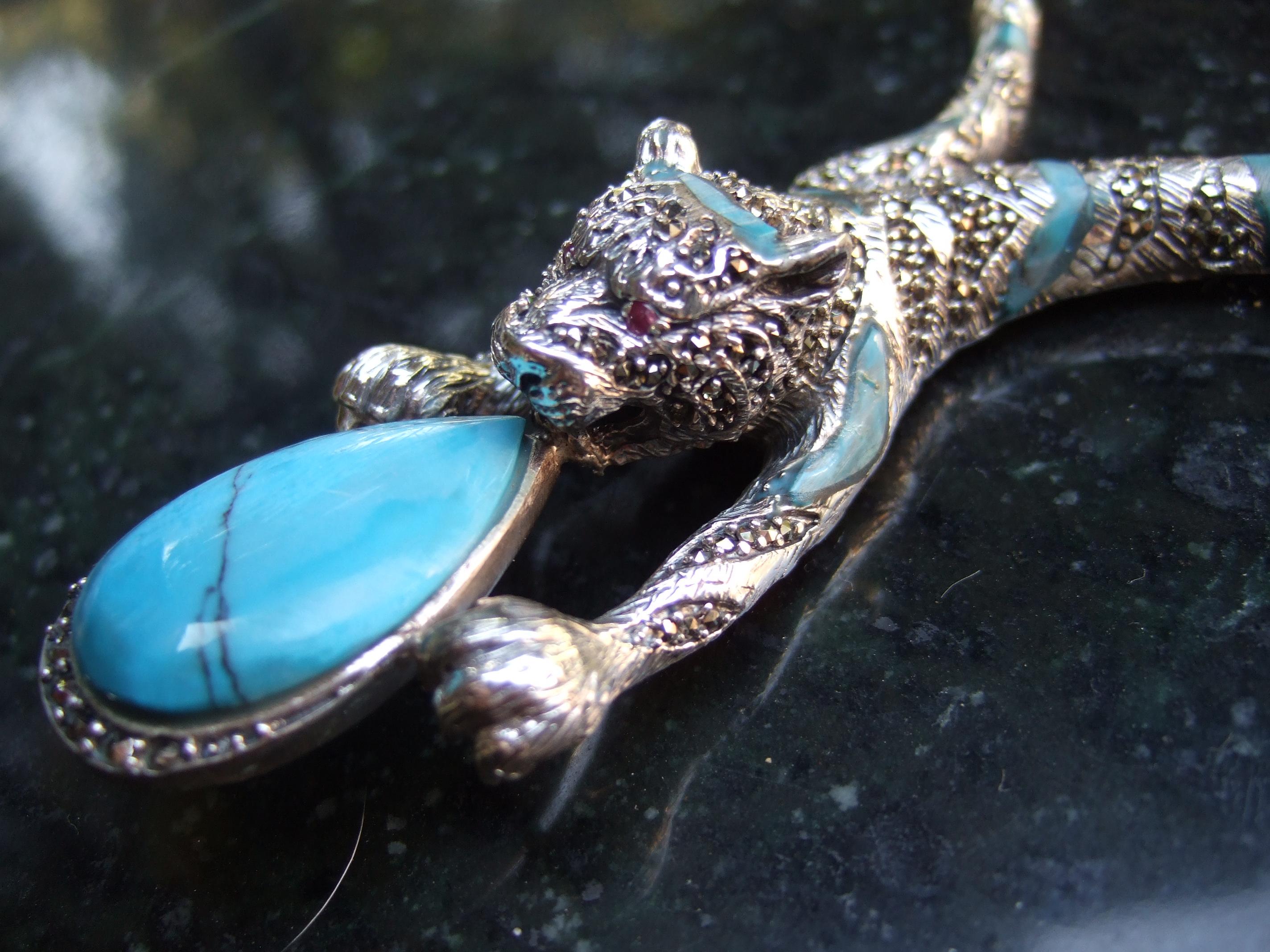 Sterling Silver Articulated Enamel Marcasite Tiger Choker Necklace 21st c  For Sale 6