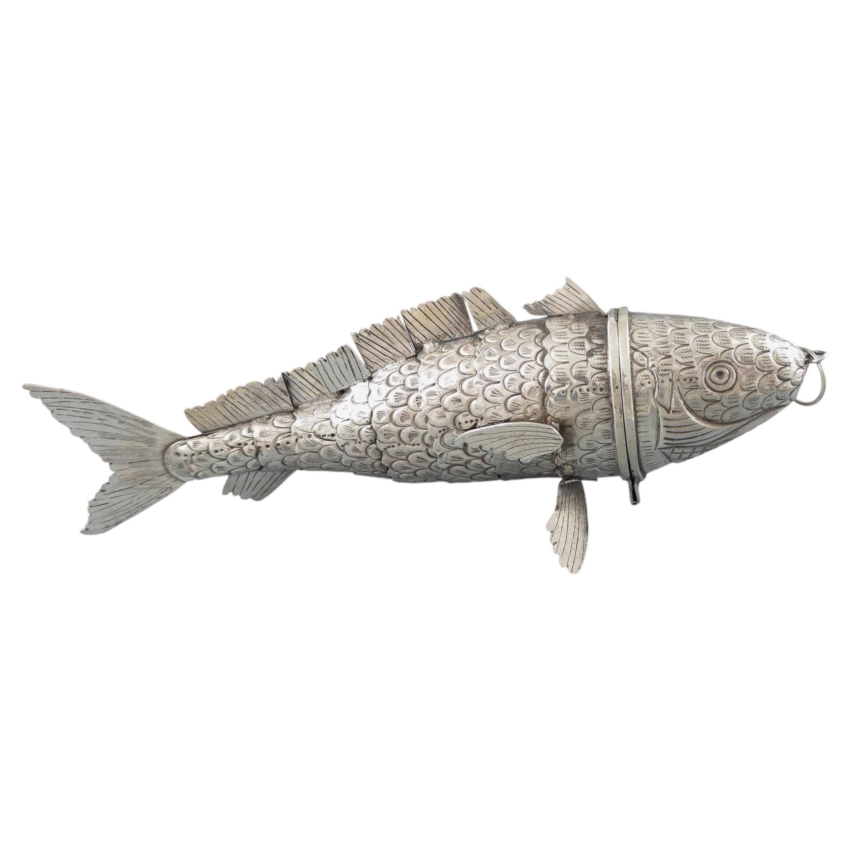 Sterling Silver Articulated Fish Box For Sale