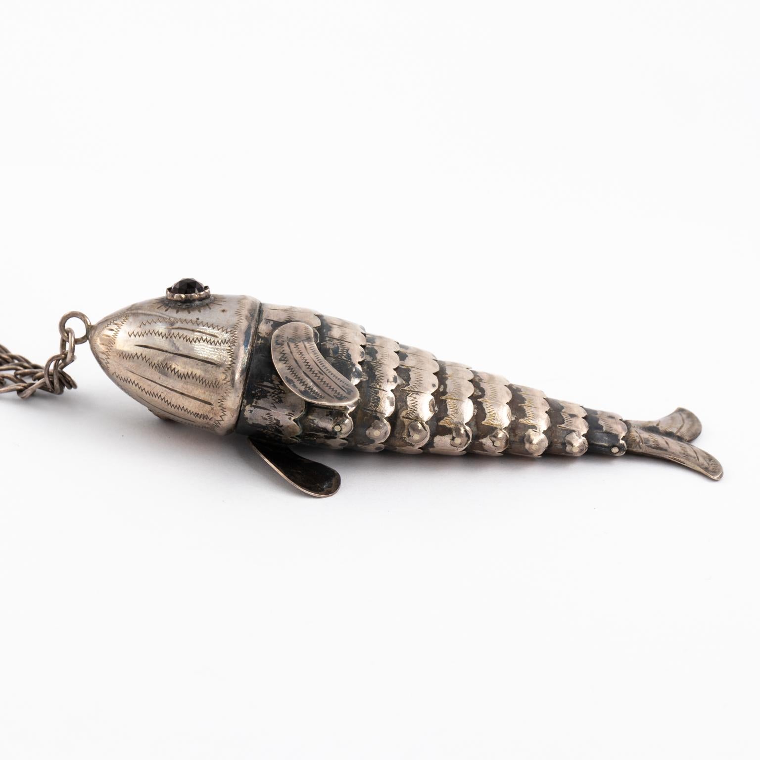 Women's or Men's Sterling Silver Articulated Fish Spice Box