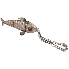 Antique Sterling Silver Articulated Fish Spice Box
