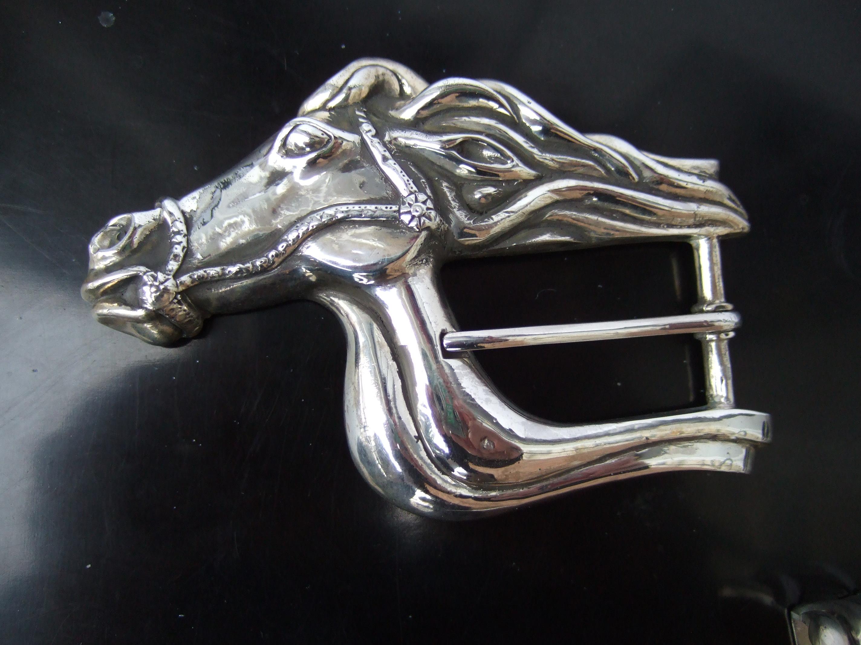 Sterling Silver Artisan Equine Uni-sex Belt Buckle c 1990s In Good Condition For Sale In University City, MO