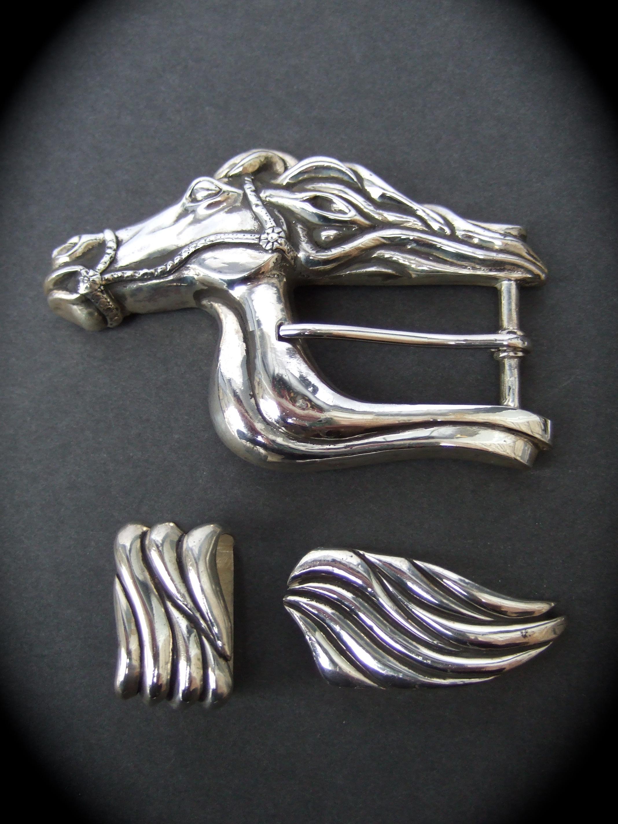 Sterling Silver Artisan Equine Uni-sex Belt Buckle c 1990s For Sale 3