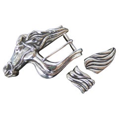 Sterling Silver Artisan Equine Uni-sex Belt Buckle c 1990s