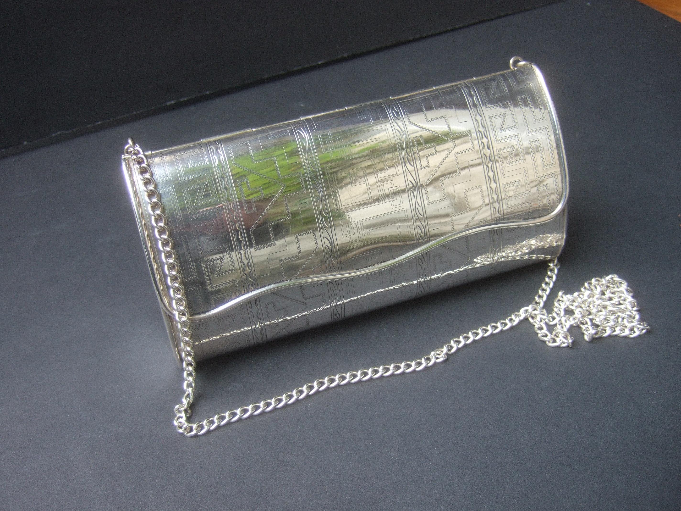 Sterling Silver Artisan Minaudière Evening Bag c 1970s In Good Condition In University City, MO