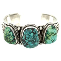 Bracelet manchette artisanal en argent sterling avec turquoise