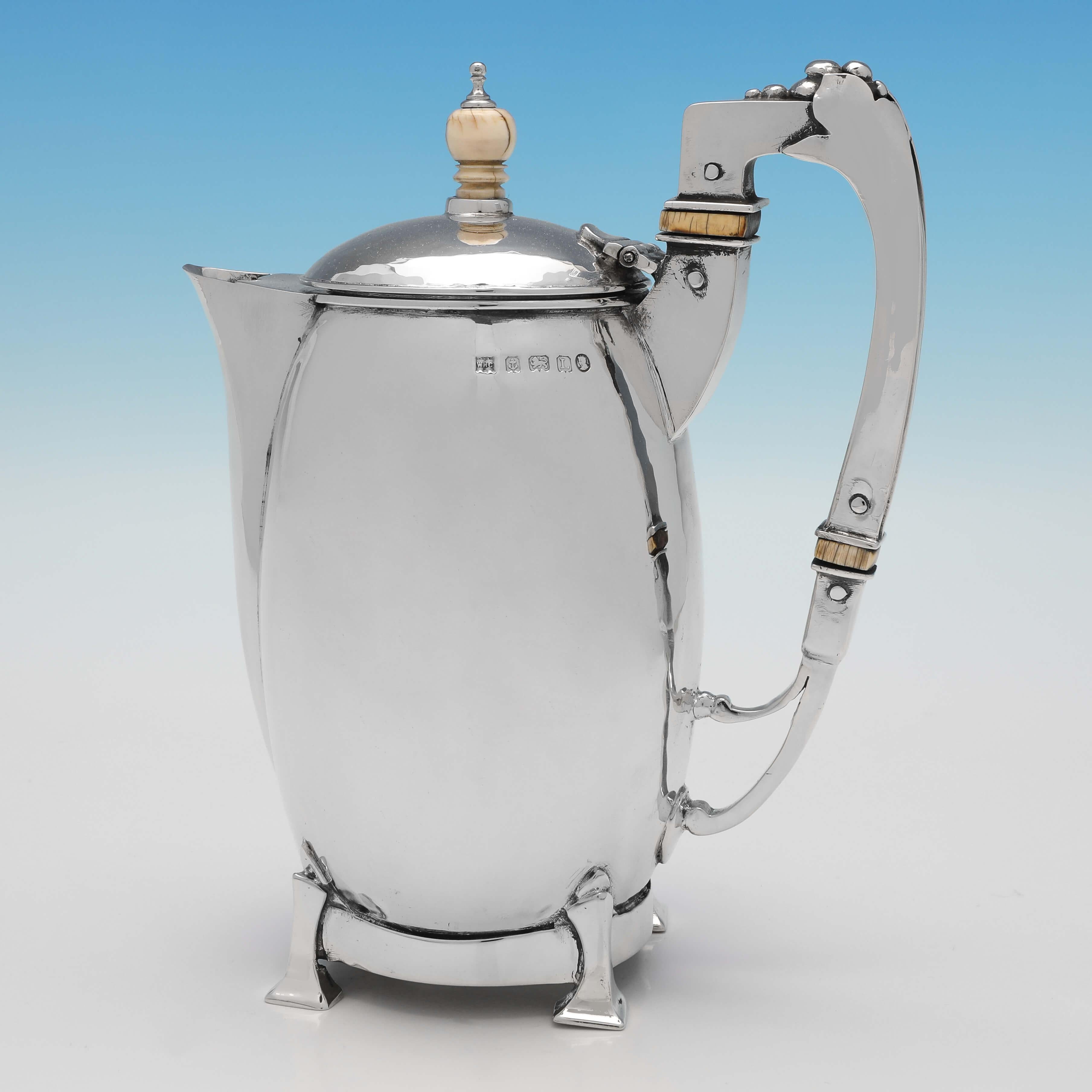 English William Henry Creswick, Arts & Crafts Design Sterling Silver Tea Set, 1929 For Sale