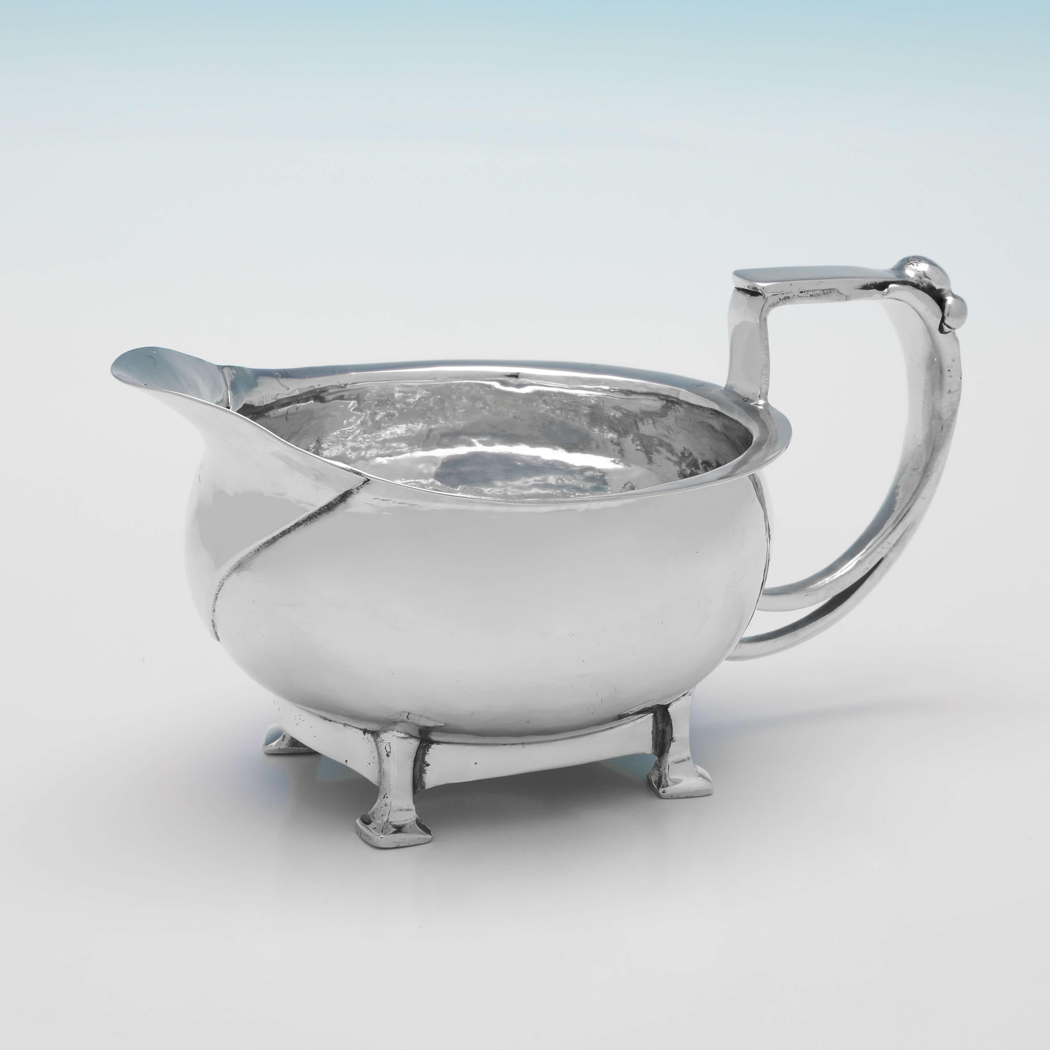 William Henry Creswick, Arts & Crafts Design Sterling Silver Tea Set, 1929 For Sale 1