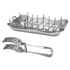 Sterling Silver Asparagus Dish & Tongs by Mappin & Webb, Sheffield 1924 & 1926