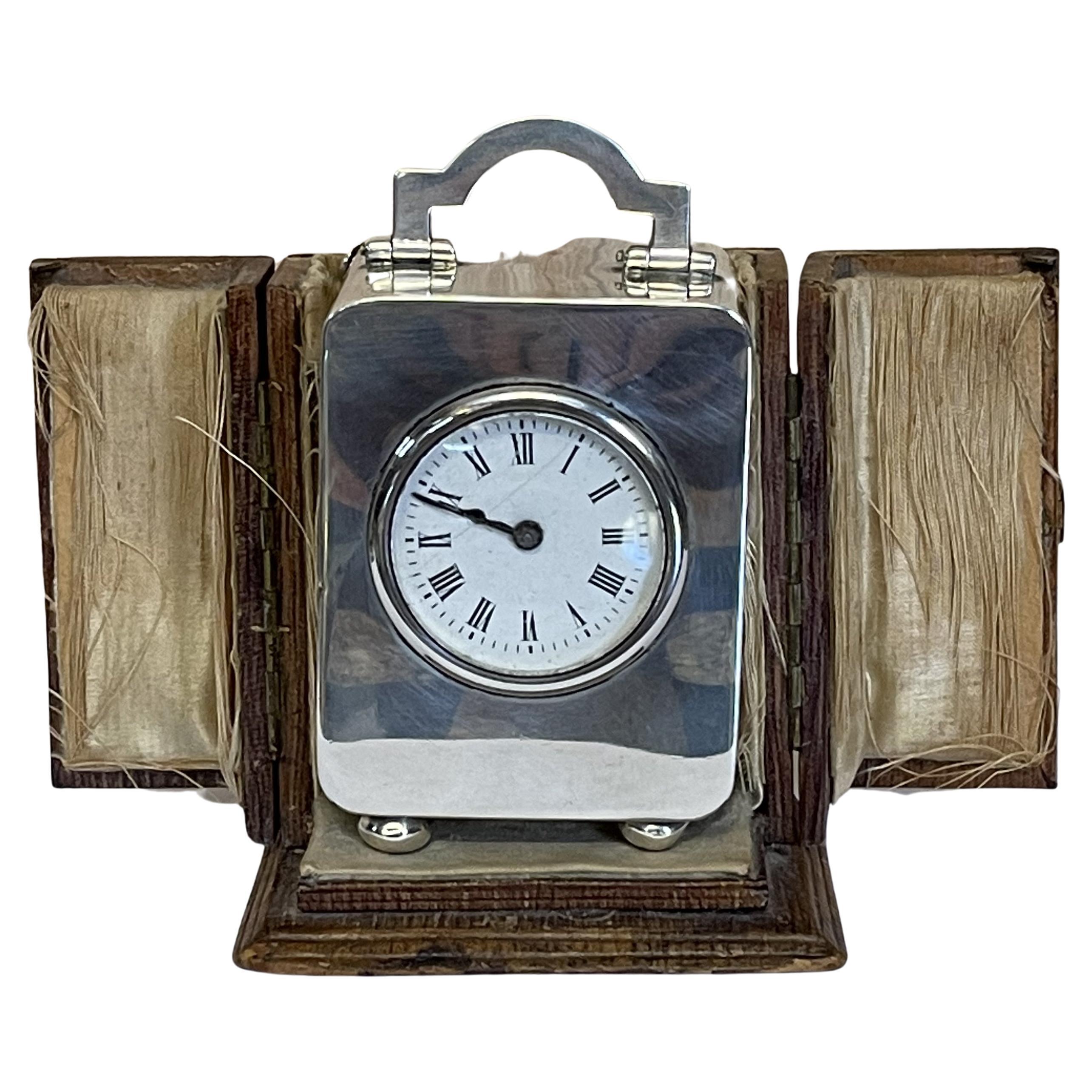 Sterling Silver Asprey & Co London 1913 Miniature Carriage Clock Original Case For Sale