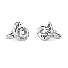 Sterling Silver Asymmetrical Ammonite Shell Cufflinks with Swivel Back Fittings