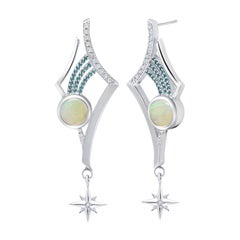 Sterling Silver, Australian Opal and Diamond Shooting Star Earrings