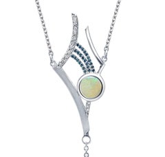 Australian Opal,  Diamonds and Sterling Silver Y-Pendant Necklace