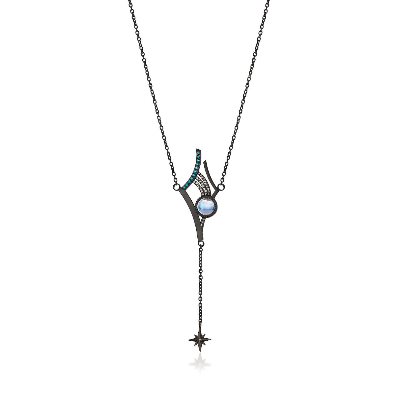 Women's Sterling Silver, Australian Opal and Diamond Shooting Star Y-Pendant For Sale