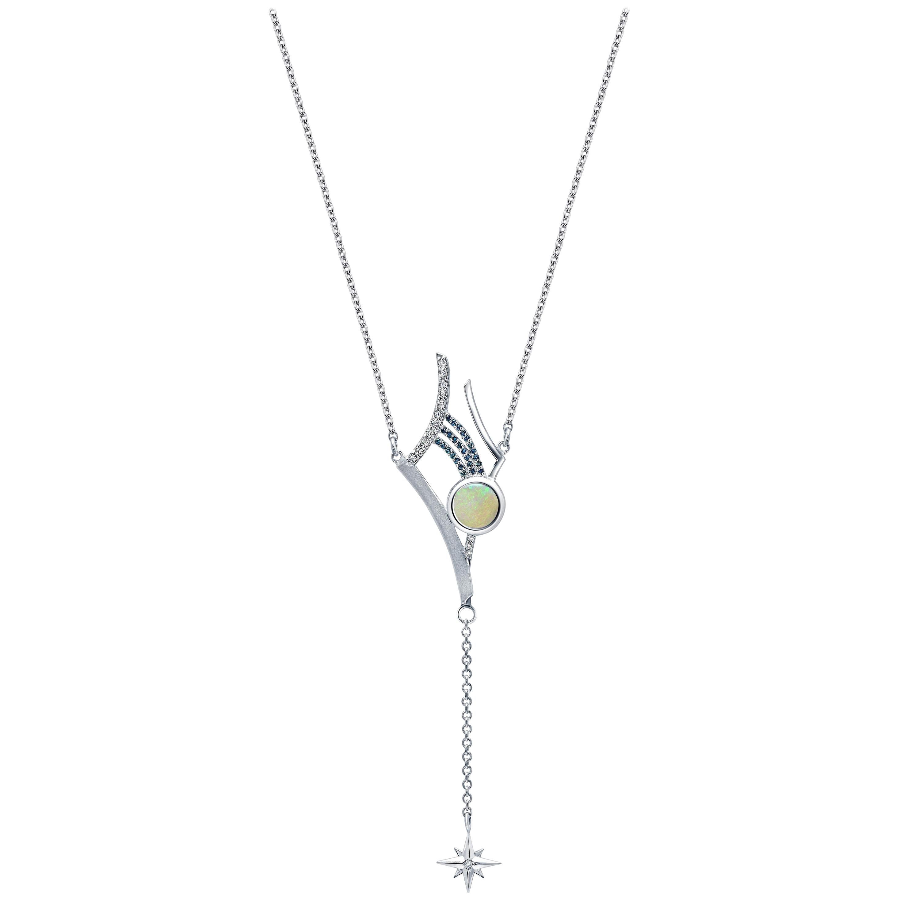 Sterling Silver, Australian Opal and Diamond Shooting Star Y-Pendant For Sale