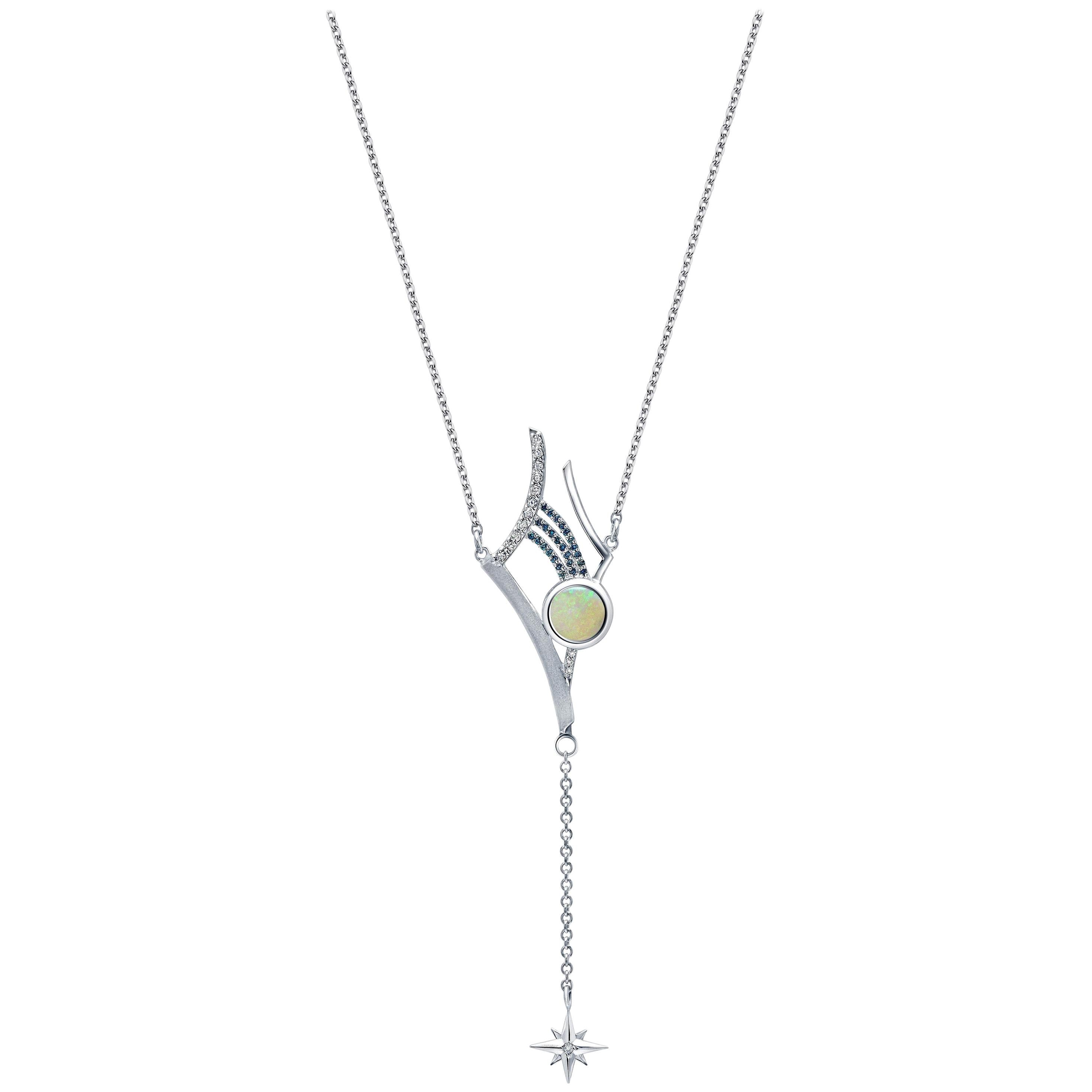 Australischer Opal,  Y-Anhänger-Halskette mit Diamanten und Sterlingsilber