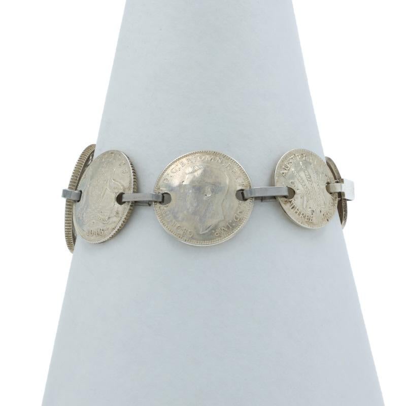 Sterling Silver Australian Vintage Coin Link Bracelet - 925 Currency In condizioni ottime in vendita a Greensboro, NC